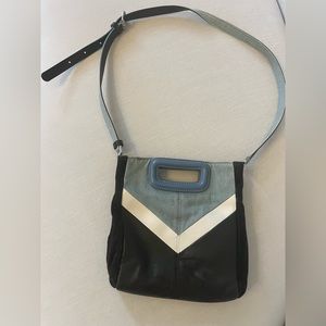 Maje M Bag - limited edition denim blue, white and black